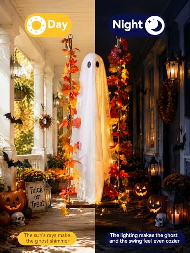 Medium Plus Ghost Halloween Decorations with Swing & Lights - 5.3ft Outdoor & Indoor Ghost Decor