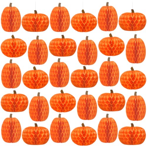 Fall Pumpkin Honeycomb Hanging Decorations Set - 30 Pieces for Thanksgiving & Harvest Party - Variation of THIS Listing