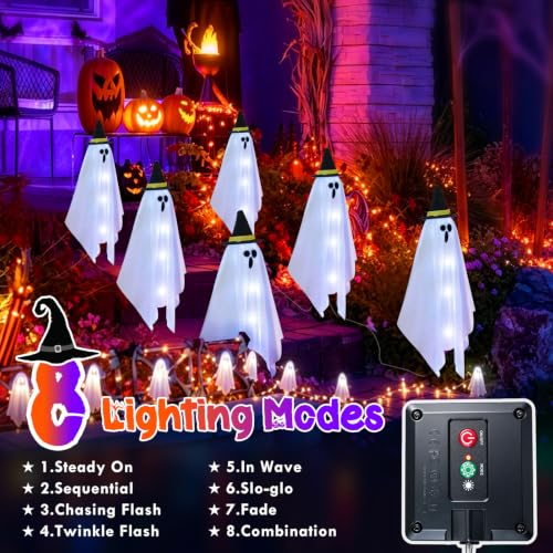 Halloween Ghost String Lights 23FT 8-Mode Solar Outdoor Decor - Variation 6