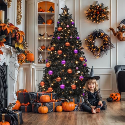 Black Artificial Christmas Tree 7.5ft Prelit with Remote Control - Holiday Decor