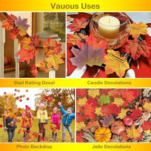 Fall Maple Leaves Bulk Set with 8 Colors and Glue Dots - Reusable Autumn Decor