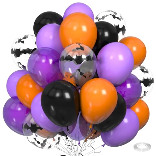 Halloween Balloons Set - 30 Count 12 Inch Bat, Orange, Purple, Black Latex Decorations