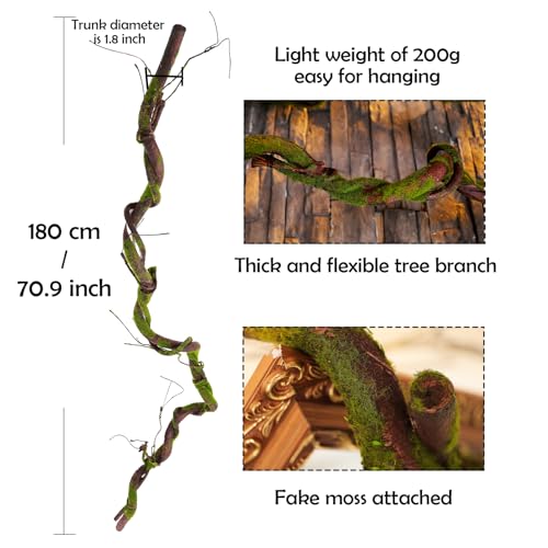 Artificial Mossy Tree Branches - Bendable Reptile Jungle Vines, 70.9 Inches