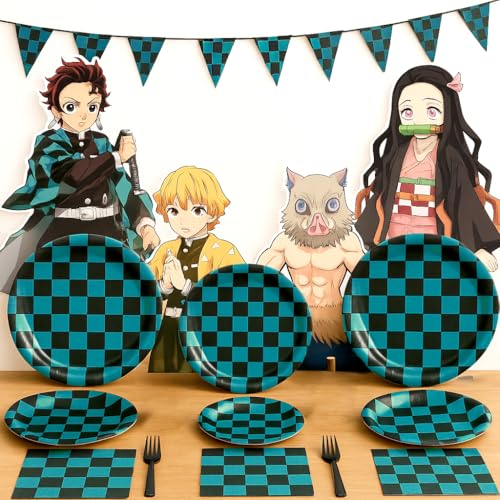Party Checkered Plates and Napkins Set - 150 Pcs Green & Black