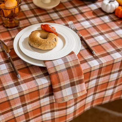 Thanksgiving Tablecloth 55x55 Inch Rust Tartan Square Washable Fall Decor