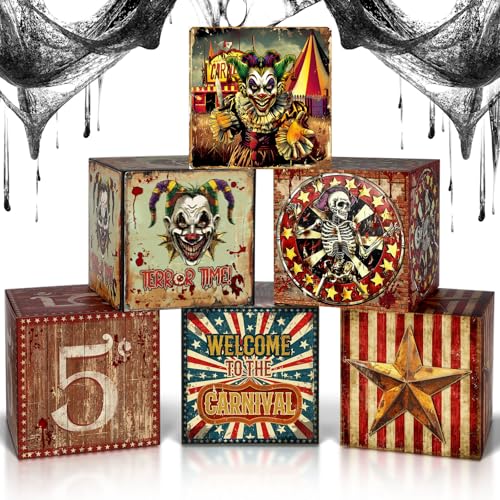 Halloween Circus Clown Gift Boxes - Large 12x12 Inches, Reusable Party Decorations - Retro Variation