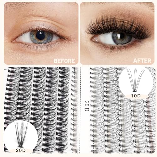 Mixed D Curl Lash Clusters 10D 20D with 6mm Lower Lashes 240pcs - 12-16mm Variations