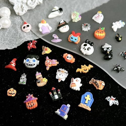 Halloween Nail Charms Set with Ghost Pumpkin Spider Web Rhinestones - Style06