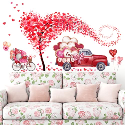Valentine's Day Wall Decals Stickers Heart Tree Gnome Red Truck Removable Wall Decor