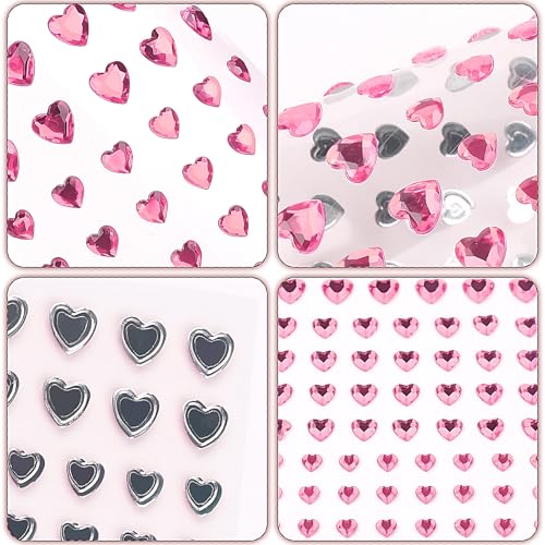 Pink Heart Face Gems Set - Self-Adhesive Rhinestones for Makeup & Rave Accessories