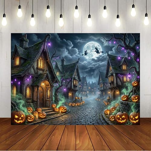 Halloween Backdrop Haunted House Pumpkin Banner for Party Photo Booth - 8x6ft (96x72 inch) - Spooky Decorations