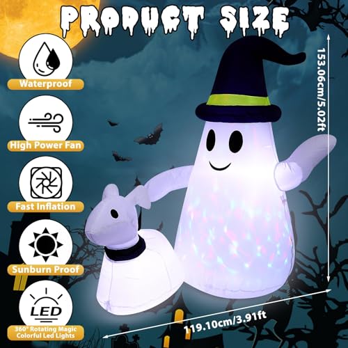 5 FT Halloween Inflatable Ghost Walking Dog Outdoor Yard Decorations with LED Lights