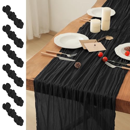 Black Cheesecloth Table Runner 6 Pack - 35x120 Inch Boho Rustic Decor