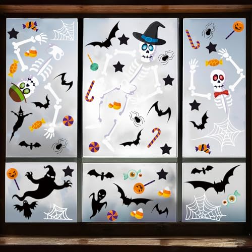 Halloween Skeleton Window Clings - White Skull Wall Decals for Haunted House Party