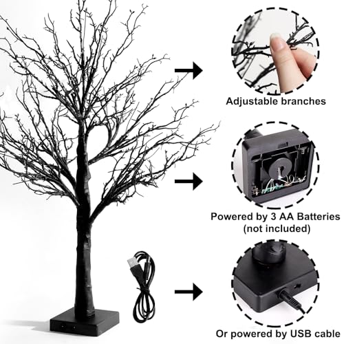 Halloween Lighted Artificial Tree with Ghost Ornaments - 27 Inch Indoor Decor