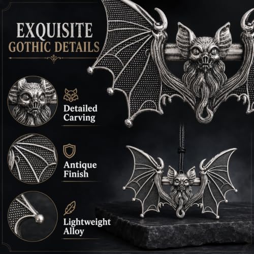 Gothic Halloween Bat Ornaments Set - 6 Antique Alloy Holiday Tree Decorations
