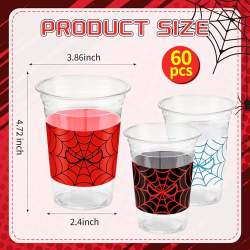 Red Blue Spider Web Plastic Cups 16oz - Birthday Party Decoration, 60 Pack