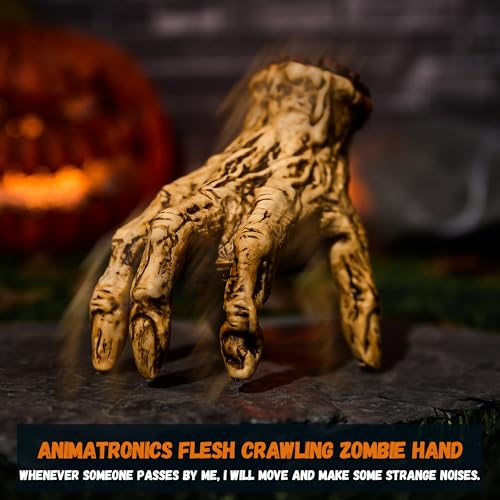 Halloween Animatronic Crawling Zombie Hand Decoration - Sound Activated, Creepy Flesh Variation