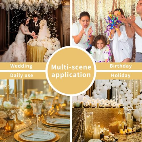 Gold Sequin Tablecloth 50x72 Inch Rectangular Wedding Party Decor - Gold