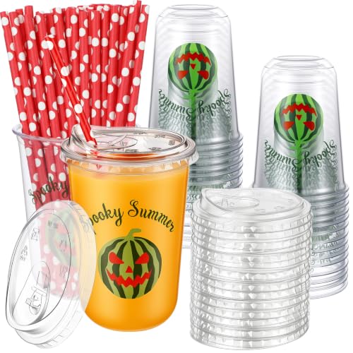 50 Set 16oz Watermelon Jack O Lantern Cups for Summer Halloween Party - Spooky Drinkware