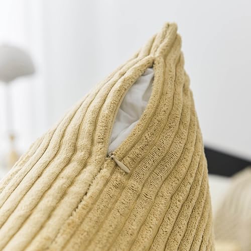24x24 Inch Taupe Pillow Shams Set of 2 - Striped Corduroy Velvet European Throw Pillowcases for Bed Decor
