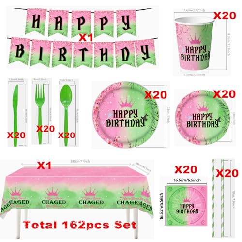 Magic Witch Party Supplies Set - Pink & Green Birthday Decorations for 20 Guests