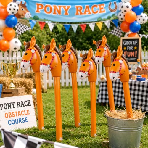 6 Pack PVC Horse Stick Balloons - Cowboy Western Party Decorations