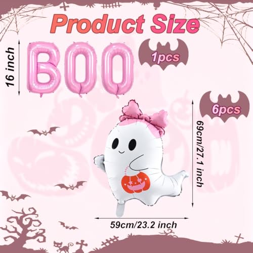 Pastel Pink Ghost Balloons Set with Bows & Pumpkins - Halloween Party Decor