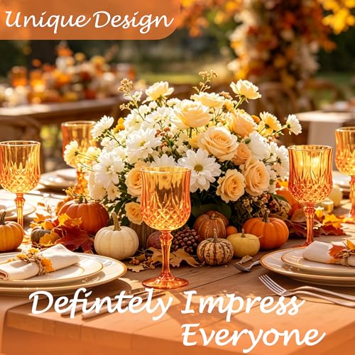Pumpkin Orange 12-Pack Plastic Wine Glasses 7oz for Wedding & Party