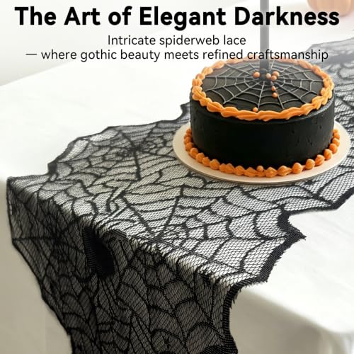 Halloween Decorations Kit with Lace Spiderweb Tablecloth and Bat Stickers - 40 Piece Set