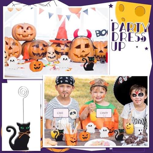 Halloween Wooden Place Card Holders Set of 12 Ghost Pumpkin Black Cat Table Markers