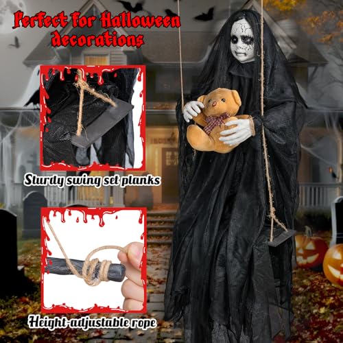 Black Haunted Girl Hanging Ghost Doll - Creepy Halloween Decor, Sound & Light