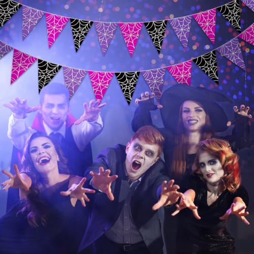 Halloween Spider Web Bunting Flags - Purple, 49.2 ft, 5 Pcs