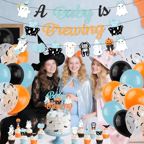 Halloween Baby Shower Decorations Set with Banners Balloons and Cake Toppers