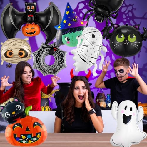 Halloween Foil Balloon Set with Ghost, Witch, Spider Web, Pumpkin & Bat - Spider Variation