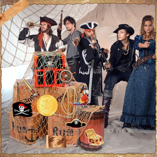 Pirate Party Decorations Set with Treasure Boxes Net and Jewelry Props