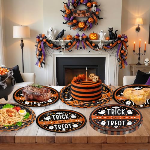 Halloween Paper Plate & Bowl Set - Ghost Themed Disposable Tableware for Party, 50 Pieces - Variation: Halloween