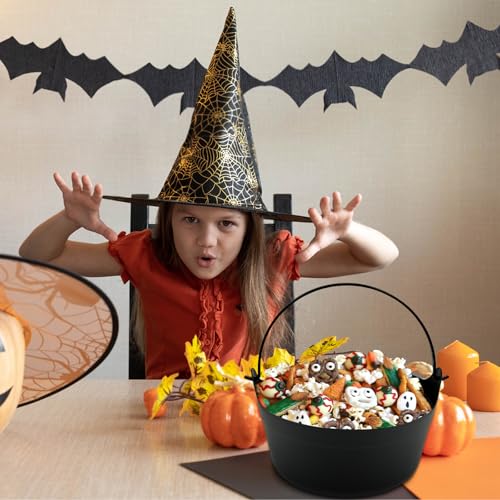 6-Pack Halloween Cauldrons 9 Inch Plastic Witch Pot Candy Buckets Bulk Black