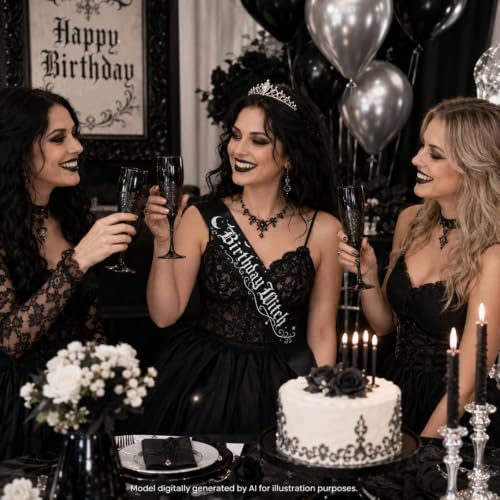 Halloween Witch Birthday Sash for Girls & Women - Black and White Variation