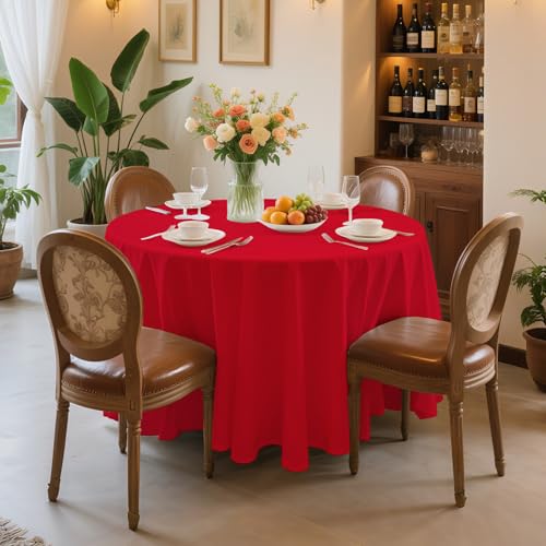 Red Plastic Tablecloth 120 Inch Round - 6 Pack Disposable Party Cover - Variation: Red-120in