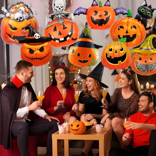 Halloween Pumpkin Balloons Set - 8 Foil Balloons for Spooky Party Decor