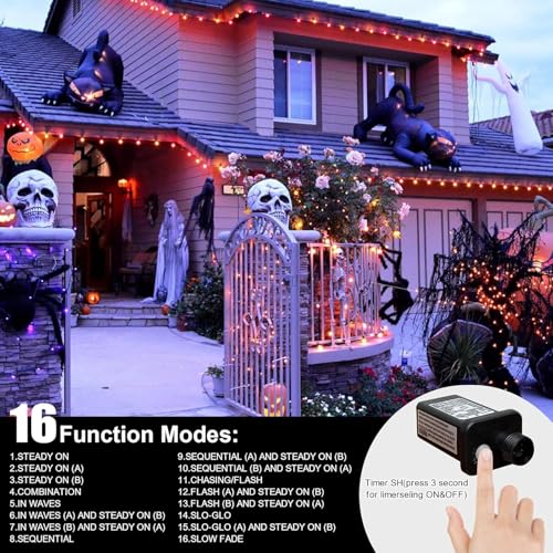 66ft Halloween String Lights with 200 LED Orange Bulbs - Waterproof Outdoor Party Decor