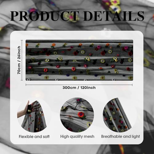 Black Embroidery Daisy Gauze Table Runner 28x120 Inch - Artoid Mode