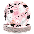 Pink Halloween Paper Plates 50 Pack - 9 Inch Disposable Ghost Party Tableware