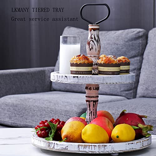 2-Tier Round Rustic Cupcake Stand with Handles - Cake Display & Dessert Tray