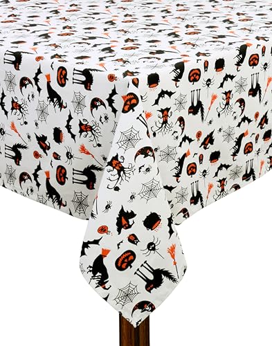 Halloween Tablecloth - Hocus Pocus Design, 60x120 Inch, Black White Orange Variation