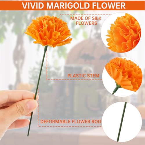Artificial Marigold Flower Heads Bulk - Orange, 201 Pieces for Day of the Dead Decor & DIY Projects