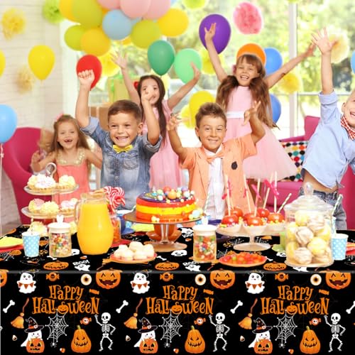 Halloween Disposable Plastic Tablecloths - 2 Pack, 54x108 Inches, Spooky Design