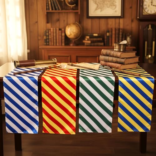 Wizard Table Runner 4-Pack - Red, Green, Blue, Gold Stripes for Party & Decor