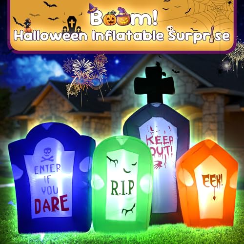6FT Inflatable Tombstones Set with LED Lights Halloween Decor - VIKIMORA